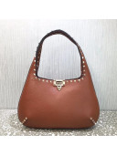 Valentino Small Rockstud Grainy Calfskin Hobo Bag Brown 2021