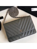 Chanel Chevron Grained Calfskin Wallet on Chain WOC Bag Grey (Silver-tone Metal)