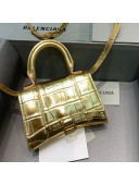 Balenciaga Hourglass Mini Nano Top Handle Bag in Crocodile Embossed Calfskin Gold 2021