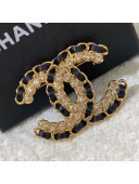 Chanel Chain Leather Crystal CC Brooch 2019