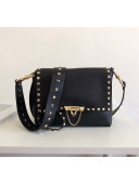 Valentino Rockstud Flap Strap Shoulder Bag Black/Gold 2019