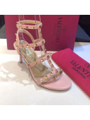 Valentino Rockstud Calfskin Ankle Strap Sandals 6.5cm Light Pink 2021 14