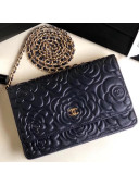 Chanel Camellia Lambskin Wallet on Chain WOC Bag Blue (Gold-tone Metal)