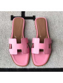 Hermes Oran H Flat Slipper Sandals in Smooth Calfskin Sakura Pink 2021(Handmade)