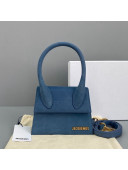 Jacquemus Le Chiquito Small Top Handle Bag in Crocodile Embossed Suede Blue 2021