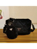 Prada System Wool Patchwork Shoulder Bag 1BD292 Black 2021