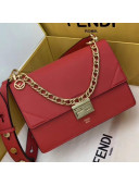 Fendi Kan U Medium Matte Calfskin Embossed Corners Flap Bag Red 2019