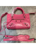 Balenciaga Classic City Mini Bag in Shiny Crocodile Embossed Leather Pink 2021