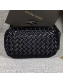 Bottega Veneta Small Silk Woven Knot Clutch with Snakeskin Trim Black