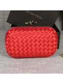 Bottega Veneta Small Silk Woven Knot Clutch with Snakeskin Trim Bright Red