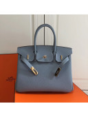 Hermes Birkin 30/35cm in Clemence Calfskin Leather Pale Blue (Golden hardware)