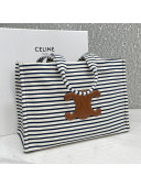 Celine Large Cabas Thais Tote Bag in Striped Textile Navy Blue/White 2021