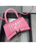 Balenciaga Hourglass Mini Top Handle Bag in Shiny Crocodile Leather Light Pink 2021