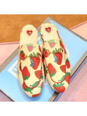 Gucci Princetown Bitten Strawberries Canvas Slipper Mules 2019