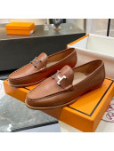 Hermes Paris Calfskin Flat loafers with H Buckle Brown 2020