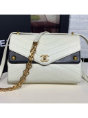 Chanel Chevron Calfskin Studded Charm Medium Flap Bag White 2019