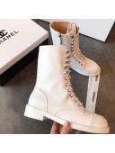 Chanel Calfskin Flat Lace up Mid-Shaft  Boot White 2019  