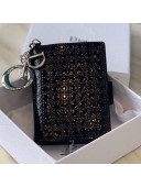 Dior Card Holder in Micro-Cannage Metallic Calfskin Black