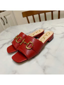 Gucci Leather ‎Slide Sandals with Horsebit Red 2020