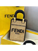 Fendi Sunshine Mini Shopper Tote Bag in Braided Straw Black 2021 8376 