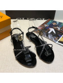 Louis Vuitton Sunseeker Snakeskin Leather Strap Flat Sandal Black 2020