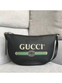 Gucci Leather Print Half-Moon Hobo Bag 523588 Black 2018 