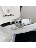 Chanel Calfskin Belt 30mm with Crystal and Leather CC Buckle White 2021