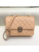 Chanel Quilted Grained Calfskin Round CC Metal Small Flap Bag AS6088 Apricot 2019