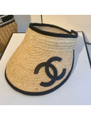 Chanel Raffia Straw Visor Hat Black 2021