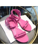 Balenciaga Allover Logo Round Flat Sandal Pink 2019