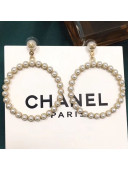 Chanel Pearl Paved Large Hoop Earrings White/Gold 2019