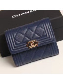 Chanel Grained Calfskin Boy Small Flap Wallet A81996 Blue 2019