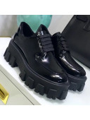 Prada Patent Calfskin Lace-up Platform Loafers Black 2019