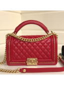 Chanel Chain Trim Quilted Leather Classic Medium Boy Flap Top Handle Bag Red 2019