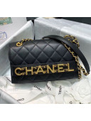 Chanel Calfskin Small Flap Bag With Logo Chain AS1490 Black 2020