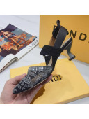 Fendi Colibrì Crystal Mesh Mid-Heel Slingback Pumps Black/Silver 2020