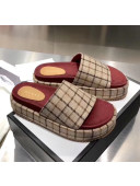 Gucci Plaid Canvas Platform Slide Sandal 573018 Beige 2019