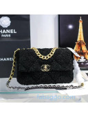 Chanel 19 Shearling Sheepskin Large Flap Bag AS1161 Black 2020