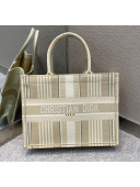 Dior Small Book Tote Bag in Beige Stripes Canvas 2021