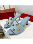 Valentino Roman Stud Heel Sandals 5.5cm in Quilted Nappa Lambskin Light Blue 2021