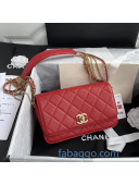 Chanel Quilted Calfskin Flap Bag with Chain Tassel Strap AS2052 Red 2020