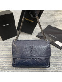 Saint Laurent Niki Large Chain Bag in Crinkled Leather 498830 Navy Blue 2021