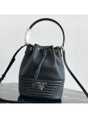 Prada Calfskin Drawstring Bucket Bag 1BH038 Black 2019