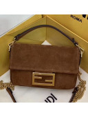 Fendi Suede Mini Baguette Flap Shoulder Bag Grey Brown 2019