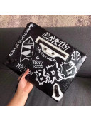 Balen...ga Graffiti Leather Bazar Pouch Black/White