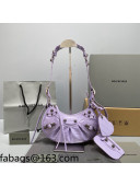 Balenciaga Le Cagole XS Shoulder Bag in Crocodile Embossed Calfskin Lavender Purple/Aged Silver 2021