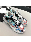 Chanel Multicolor Print Fabric & Calfskin Sneaker Cyan 2020