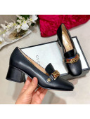 Gucci Sylvie Chain Leather Mid-heel Pump ‎537539 Black 2019