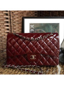 Chanel Quilted Patent Leather Large Flap Bag Burgundy/Silver 2020