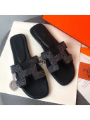 Hermes Oran Crystal Suede Slide Sandal Blue 2021 08